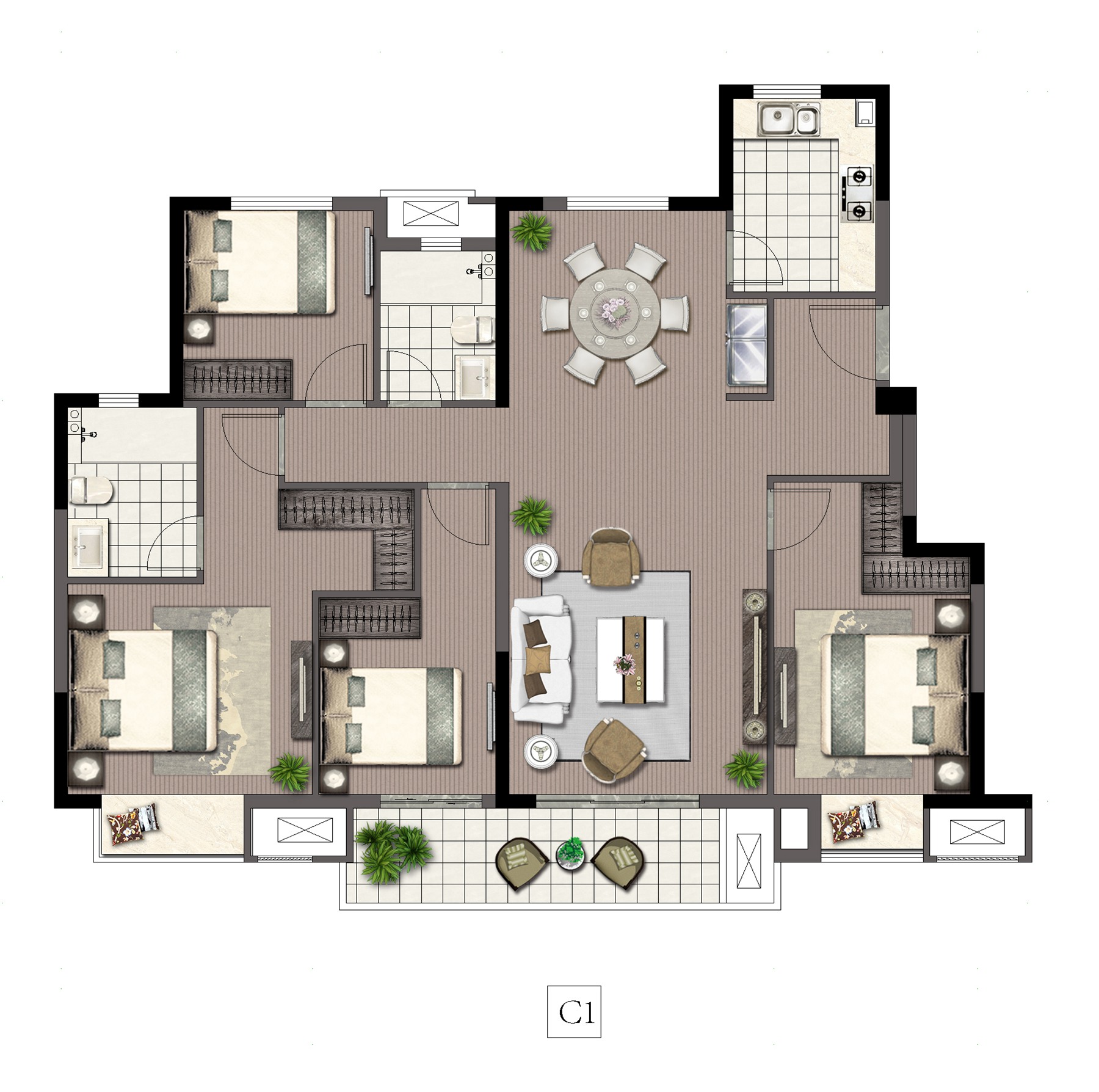 瀾庭 C1建面約130㎡ 四房?jì)蓮d兩衛