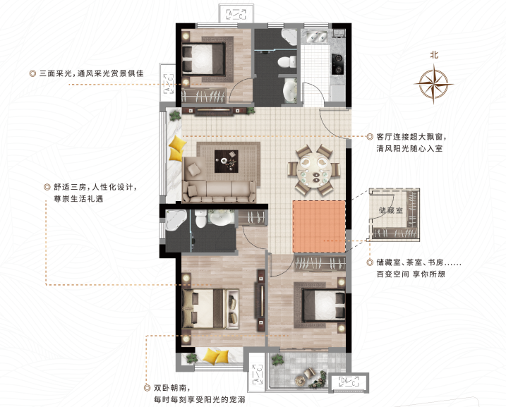 約106㎡三房?jì)蓮d兩衛